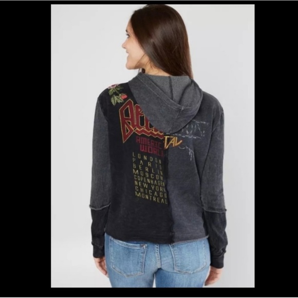 Affliction Women SZ M Cropped Hoodie Long Sleeve Embroidered - Picture 3 of 9